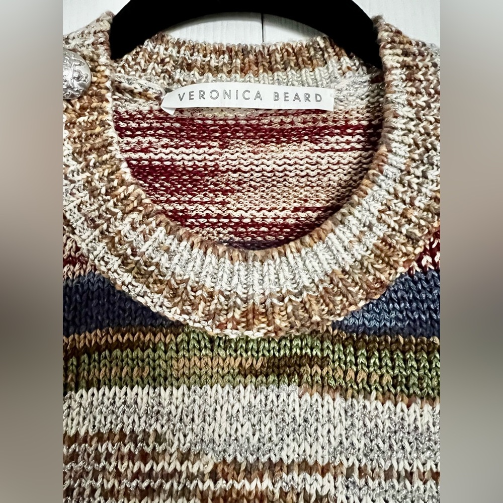 Veronica Beard Sohani Metallic Space-Dyed Cotton Sweater Size XS Shoulder Button - Picture 12 of 12